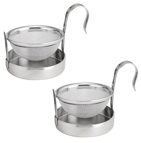 HIC Kitchen Tip Tea Strainer, 18/8 Stainless Steel, Loose Leaf Tea Filter With Drip Tray, Mess-Free Tea Serving, Set of 2 - color: Stainless Steel, size: Set of 2