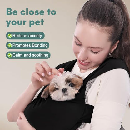 Supet Dog Sling Carrier for Small Pet, Adjustable Hands Free Front Backpack - color: Black, size: Regular