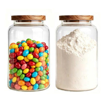 2-Pack Large Glass Jars with Wooden Lids, 95oz Flour Containers - color: 2-Pack-95 oz