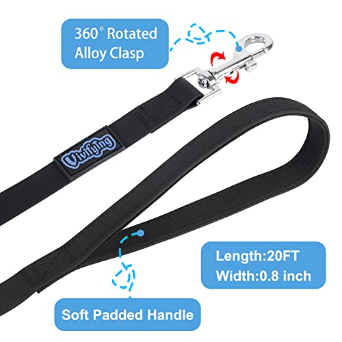 Vivifying Waterproof Dog Leash, 20FT Dog Training Leash Durable PVC Coated Webbing Long Lead with Soft Handle for Camping, Backyard Playing, Beach and Lake(Black) - color: Black, size: 20ft