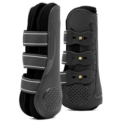 Jeffers Uniquely English Open Front Tendon for Horses, Pair, Medium - Ventilated Neoprene Horse Leg Protection for Tendons & High Impact Support, Jumping & Competition Riding Equine Boots - Black