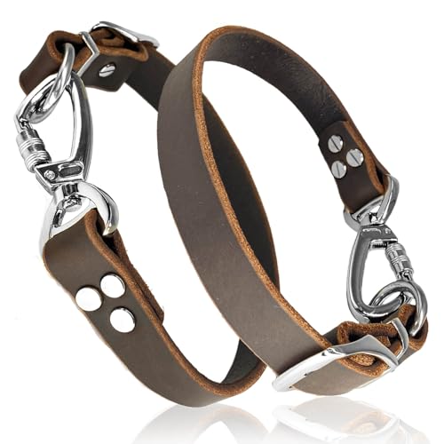 Leather Short Dog Leash,Adjustable Length Dog Leads,Extra Thick Genuine and Heavy-Duty Hardware Handmade Assembled with Extension Function Strong Traffic Pet Leashes. (Width: 3/4" Length: 12-23") - size: Width: 3/4" Length: 12-23"