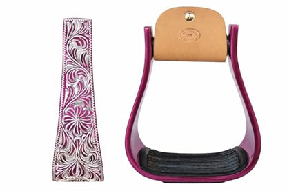 Horse Western 5" Wide Barrel Racer Engraved Aluminum Show Stirrups 51177v - color: Pink, size: 5" Width, 5" Height