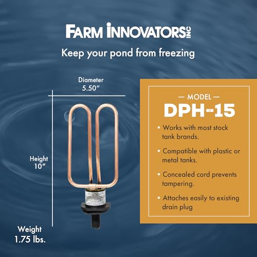 Farm Innovators DPH-15 Outdoor Water Tank Heaters Livestock Stock Tank Drain Plug Water De-Icer Designed for Rubbermaid Tanks, Brown - size: Single