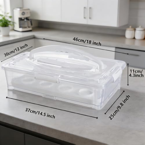 Plastic Cake Carrier and Cupcake Holder with Lids,Portable Stackable Cupcake Dessert Storage Container for Full Size 14x9 Cake Box Or Storing 12 Cupcakes Tray