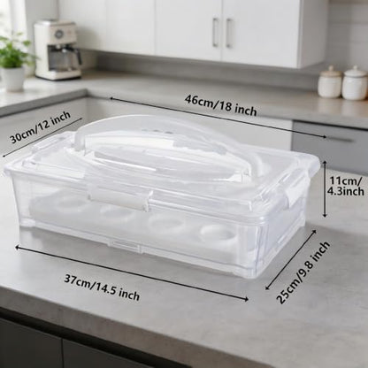 Plastic Cake Carrier and Cupcake Holder with Lids,Portable Stackable Cupcake Dessert Storage Container for Full Size 14x9 Cake Box Or Storing 12 Cupcakes Tray