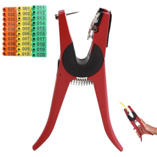 Livestock Ear Tag Plier, Animal Ear Tag Install Tool Pig Cattle Ear Tag Plier Livestock Tool Applicator Puncher Tagger for Livestock Pigs Sheep Goats Cattles Cows Red 9.6 * 2.4 * 0.9in
