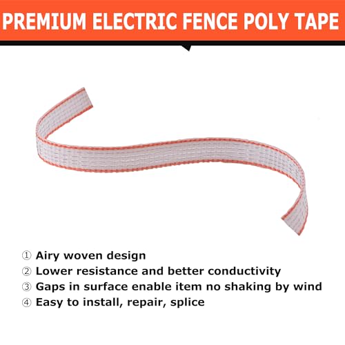 Electric Fence Tape 1/2 inch, Electric Fence Poly Tape 6ss Conductors 1312' - color: 0.5 in, size: 1312 FEET