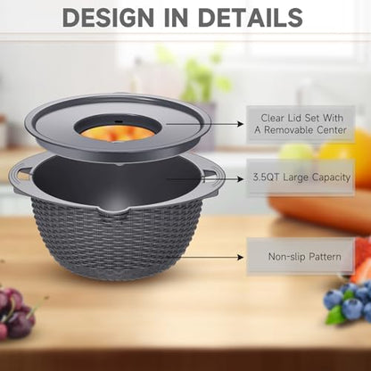 4-1 Colander with Lid Set - Rotatable Strainer With Bowl(Patented), Pasta Strainer with New Upgraded Graters, Strainer And Colanders, Fruit Cleaner, Veggie Wash, Apartment Kitchen Gadgets - Grey - color: Dark Gray