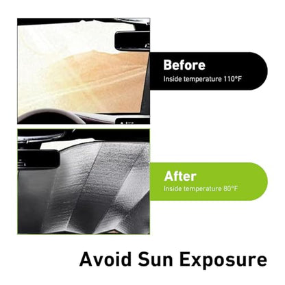 Car Windshield Sunshade, Foil Heat Insulation & Sun Protection Window Sun Shade, 55.1" x 27.5" Front Sunscreen Shield with Fixed Straps, Universal for Most Vehicles (Silver #01)