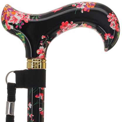 Royal RC Canes Walking Sticks for Men and Women - Stylish Designer Fashionable Adjustable Derby Canes - Lightweight Aluminum Cool Walking Sticks with HD Patterns - color: Black Blooming Floral