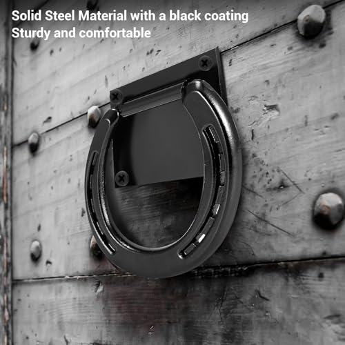 CHICIRIS Horse Hitching Ring Horse Tie Ring Cross Tie Set of 2 Solid Steel Rustic Black Coated with 8 Expansion Screws for Stall Stable Supplies