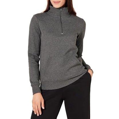 Amazon Essentials Women's Long-Sleeve Fleece Quarter-Zip Pullover Sweatshirt, Kangaroo Pocket (Available in Plus Size) - color: Charcoal Heather, size: Medium