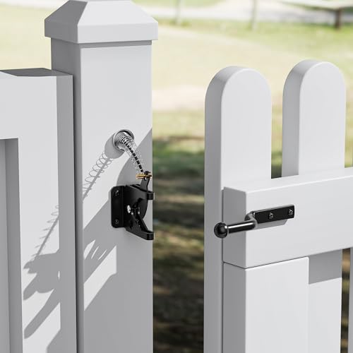 skysen Self Locking Fence Gate Latch Carbon Steel Black/Lock Post Mount with Stainless Steel Spring Cable Pull(JLXSDS-1)