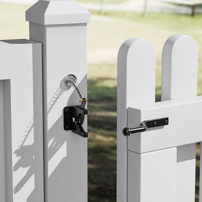 skysen Self Locking Fence Gate Latch Carbon Steel Black/Lock Post Mount with Stainless Steel Spring Cable Pull(JLXSDS-1)