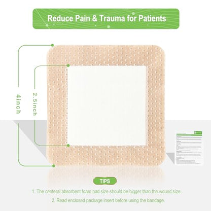 NeuHeils Border Silicone Foam Dressing 4"x4", 10 Pack for Bed Sores - size: 4x4 Inch (Pack of 10)