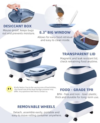 20-30 Lbs Rice Storage Container,Collapsible Food Storage Container - color: Dark Blue/20-30LBS