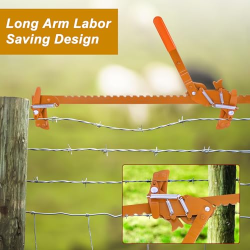 Fence Stretcher Splicer, Heavy Duty Carbon Steel Fence Stretcher Tool | Anti-rust Surface Fence Barb Wire Repair Tool, All Purpose Fence Stretcher Splicer for Barbed & Smooth Wire, Orange - color: Orange