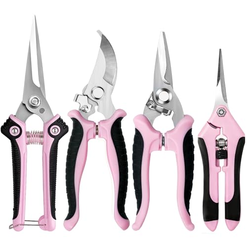 EWPJDK 4 Pack Garden Pruning Shears Scissors Clippers Stainless Steel - color: Pink