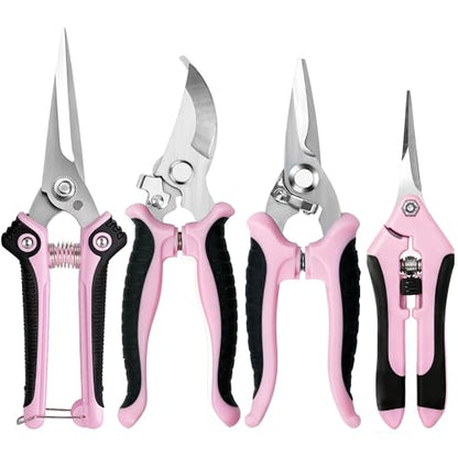 EWPJDK 4 Pack Garden Pruning Shears Scissors Clippers Stainless Steel - color: Pink