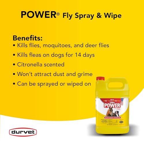 Durvet Fly 003-1021 699757 Power Fly Spray and Wipe for Horses, Gallon