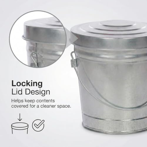 6 Gal Galvanized Steel Locking Lid Trash Can, Rodent-Proof Pet Food Storage | Rodent-Proof Galvanized Steel Can: Secure pet food, bird seed, charcoal storage. Locking lid, rust & weather resistant