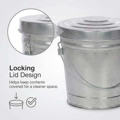 6 Gal Galvanized Steel Locking Lid Trash Can, Rodent-Proof Pet Food Storage | Rodent-Proof Galvanized Steel Can: Secure pet food, bird seed, charcoal storage. Locking lid, rust & weather resistant