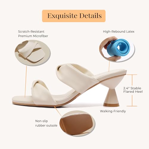 Women's Square Toe Twisted Strap Mules Open Toe Sculptural Kitten Heels Backless Slip On Sandals with Memory Foam - color: Beige Twisted, size: 7