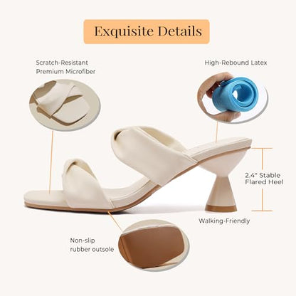 Women's Square Toe Twisted Strap Mules Open Toe Sculptural Kitten Heels Backless Slip On Sandals with Memory Foam - color: Beige Twisted, size: 10