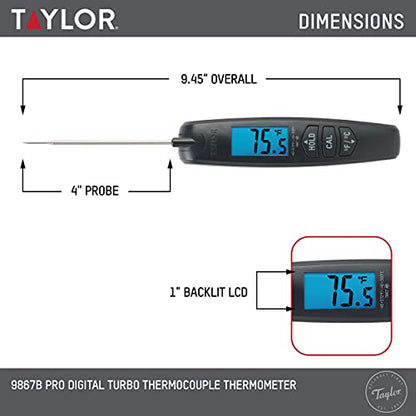 Taylor Digital Turbo Instant Read Thermocouple Meat Food Grill BBQ Cooking Kitchen Thermometer, Folding Probe, Black - color: Black, size: 1 EA