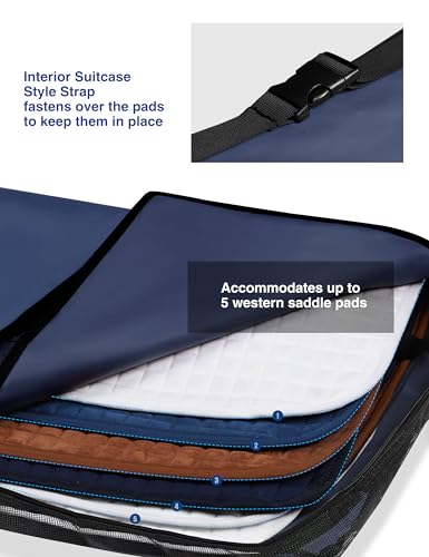 Harrison Howard Western Saddle Pad Carrier - Holds Multiple Pads With Vented Sides - English or Western Tack Bag - Navy - color: navy