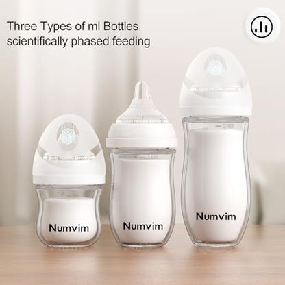 Natural Glass Baby Bottles with Gentle & Slow Flow Nipples, Newborn Breastfeeding Bottle, Anti-Colic, Includes M Nipples(3 Month+),3 Packs (White 8 Oz) - color: White (8 Ounce)