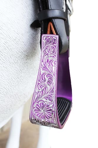 Horse Western 5" Wide Barrel Racer Engraved Aluminum Show Stirrups 51177v - color: Purple, size: 5" Width, 5" Height