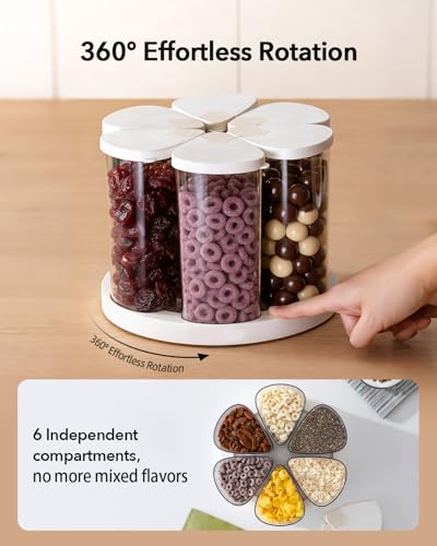 Ankou Rotating Food Storage Containers Set of 6, 23oz (690ml) Clear PET Jars with Dual Pour Lids, 360° Lazy Susan Pantry Organizer for Snacks, Cereal, Nuts, Oats & Dry Foods, Kitchen Grain Dispenser - color: 690ML*6