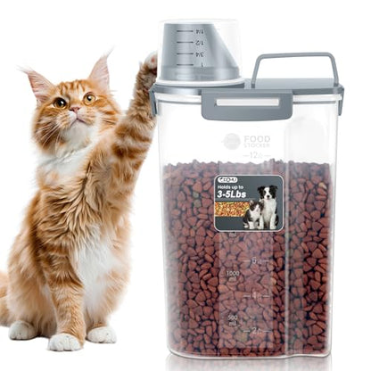 Dog Cat Food Storage Container with Cup (Dark Gray, 2.5L) - color: Dark Gray, size: 2.5L