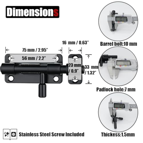 JQK Door Security Slide Latch Lock Barrel Bolt, 304 Stainless Steel Sliding Gate Latches Thickened 1.4mm with Padlock Hole, Black, 4 Pack HBB120-BK-P4 - color: Black, size: 4 Pack