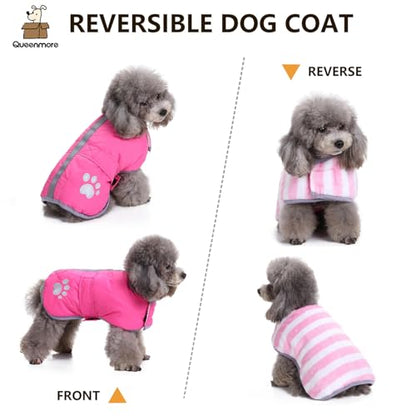 Queenmore Cold Weather Dog Coats Loft Reversible Winter Fleece Dog Vest Waterproof Pet Jacket Available in Extra Small, Small, Medium, Large Extra Large Sizes - color: Pink, size: X-Small