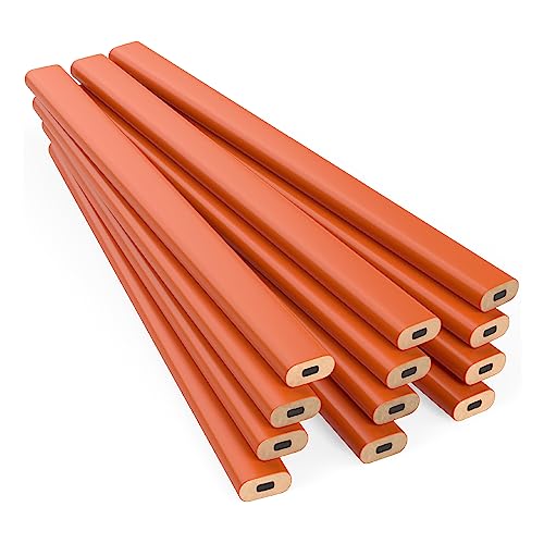 GRAPHITE Hard Lead Carpenter Pencils Bulk - (1) Pack of 12 Pieces Lumber Wooden Pencil #2 (HB) - Neon Orange - color: Neon Orange, size: 12 Count (Pack of 1)