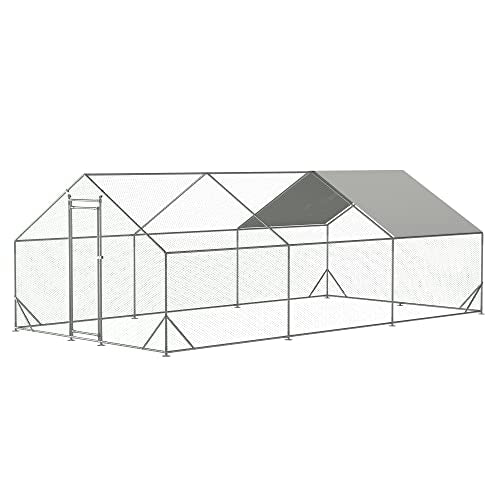 Large Metal Chicken Coop Plastic-Dipped Hexagonal Galvanized Wire Net Cage,W/Removable Waterproof & Anti-Ultraviolet PE Cover,Duck Rabbit Sheep Outdoor House(10' L x 20' W x 6.56' H)