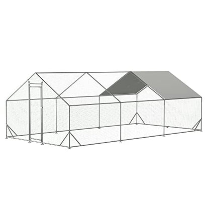 Large Metal Chicken Coop Plastic-Dipped Hexagonal Galvanized Wire Net Cage,W/Removable Waterproof & Anti-Ultraviolet PE Cover,Duck Rabbit Sheep Outdoor House(10' L x 20' W x 6.56' H)