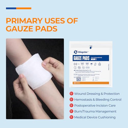 100 Pack Sterile Gauze Pads 2x2 Inch 12-Ply, 100% Cotton Medical Gauze Pads for Wound Care, Highly Absorbent Bulk Hospital-Grade First Aid & Surgical Dressing - size: 2"x2" (Pack of 100)