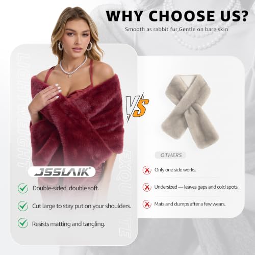 Women's Luxe Short Pile Faux Fur Coat with Shawl Collar - color: Garnet