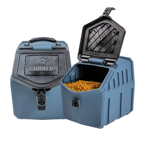 GUNNER 30 lbs Dog Food Storage Container with Measuring Scoop – Waterproof & Airtight Pet Food Bin for Dry Feed, Corn, Chicken Feed, Bird Seed, Treats & More – Ergonomic 3 Cup Scooper with Markers