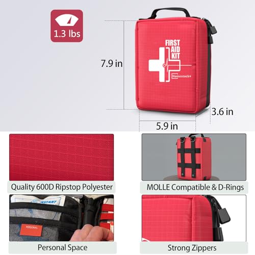 First Aid Kits - Compact First Aid Kit with Labelled Compartments Molle System Premium Emergency Kits for Home, Office, Car, Outdoor, Hiking, Travel, Camping - 216 piece - size: Medium Kit