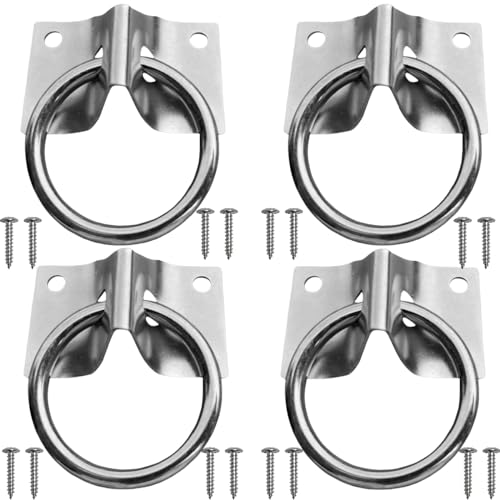 4PCS Cross Tie Ring for Horse, Stainless Steel Wall Mount Horse Tie Ring for Tie Down Horse Barn Supplies,with Screws