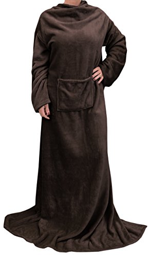 Catalonia Wearable Blanket with Sleeves for Women & Men, Fleece Wrap Throw - color: Brown