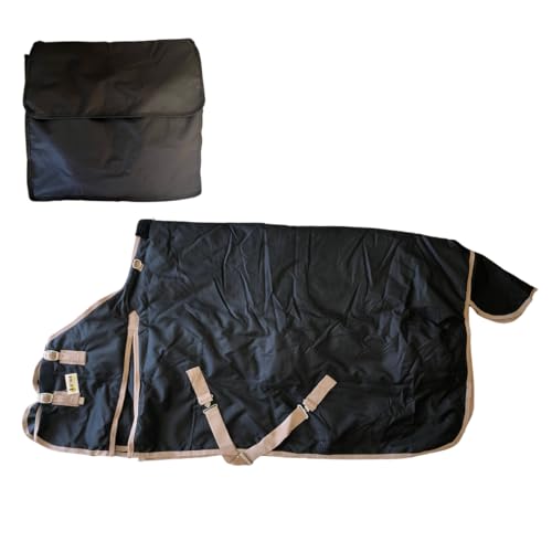 AJ Tack 1200D Waterproof Winter Horse Blanket with Storage Bag - 400g Heavyweight Turnout with Fleece Collar, Shoulder Gussets & Tail Flap - Black 68" - size: 68