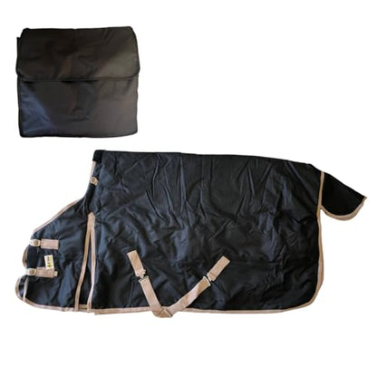 AJ Tack 1200D Waterproof Winter Horse Blanket with Storage Bag - 400g Heavyweight Turnout with Fleece Collar, Shoulder Gussets & Tail Flap - Black 68" - size: 68