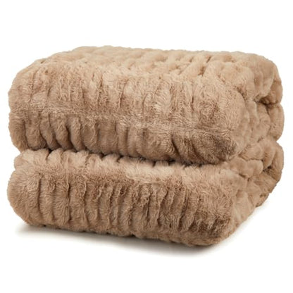 Springtree Home Luxury Micro Plush Throw Blanket | Thick Faux Fur | Dune | Lily Collection | 50" x 60" | Brown Blanket | Ultra Plush - color: Dune, size: 50" x 60" (Medium)