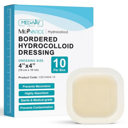 MedVance Bordered Hydrocolloid Adhesive Dressing Waterproof 4"x4" Box of 10